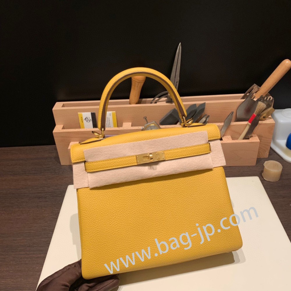 ジョーヌアンブル 9D /Jaune Ambre ゴールド金具  kelly25-028 全手縫い エルメス ケリー25cm  togo トゴ