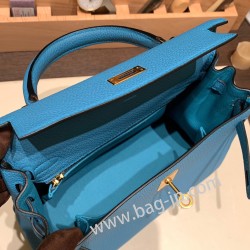 エルメス ケリー25cm togo トゴ  ターコイズ 7B /Turquoise Blue シルバー金具  kelly25-038 全手縫い