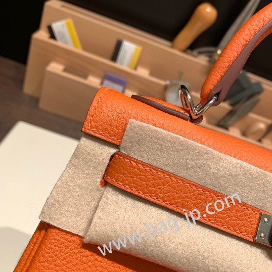 エルメス ケリー25cm togo トゴ  オレンジ 93 /Orange シルバー金具  kelly25-041 全手縫い