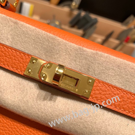 エルメス ケリー25cm togo トゴ  オレンジ 93 /Orange ゴールド金具  kelly25-042 全手縫い