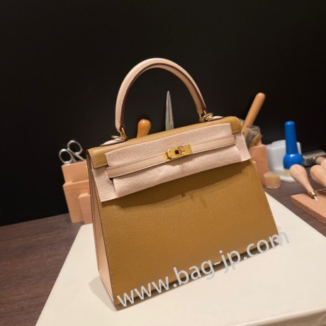 ブロンズドレ U8 /Bronze Dore & ローズエグランタイン P1 /Rose Eglantine  ゴールド金具  kelly25-053 全手縫い エルメス ケリー25cm 外縫い ヴォーエプソン Epsom