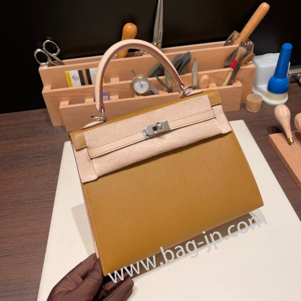 ブロンズドレ U8 /Bronze Dore & ローズエグランタイン P1 /Rose Eglantine シルバー金具  kelly25-054 全手縫い エルメス ケリー25cm 外縫い ヴォーエプソン Epsom