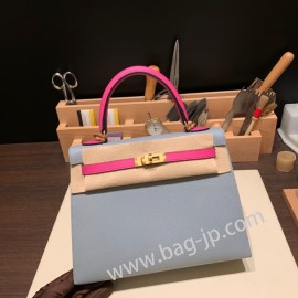 ブルーラン J7 /Blue Lin & マグノリア 9I/ Magnolia ゴールド金具  kelly25-057 全手縫い エルメス ケリー25cm 外縫い ヴォーエプソン Epsom