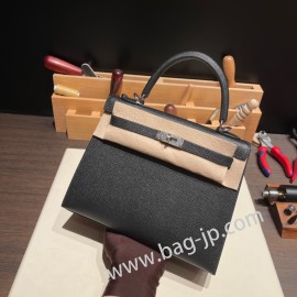 ブラック 89 /Black (Noir) シルバー金具  kelly25-066 全手縫い エルメス ケリー25cm 外縫い ヴォーエプソン Epsom