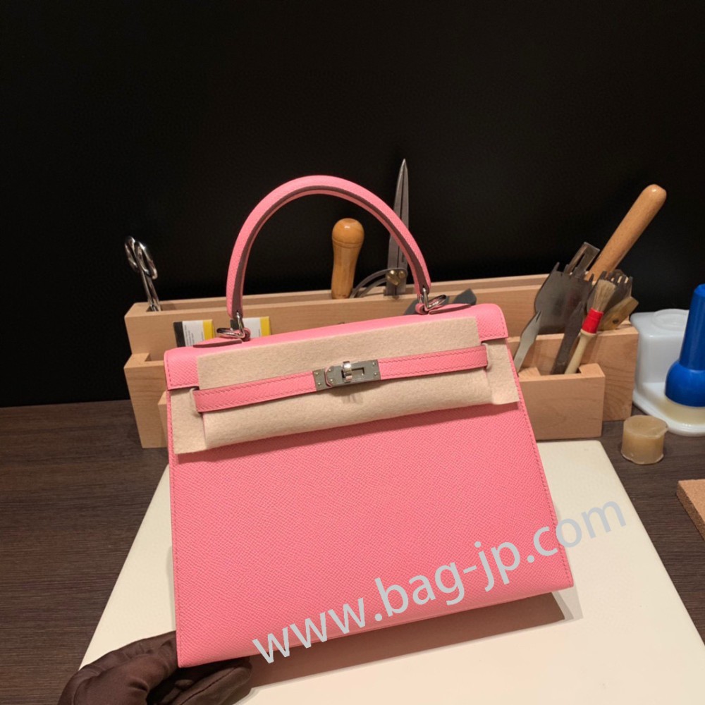 ローズコンフェッティ 1Q/Rose Confetti  シルバー金具  kelly25-089 全手縫い エルメス ケリー25cm 外縫い ヴォーエプソン Epsom
