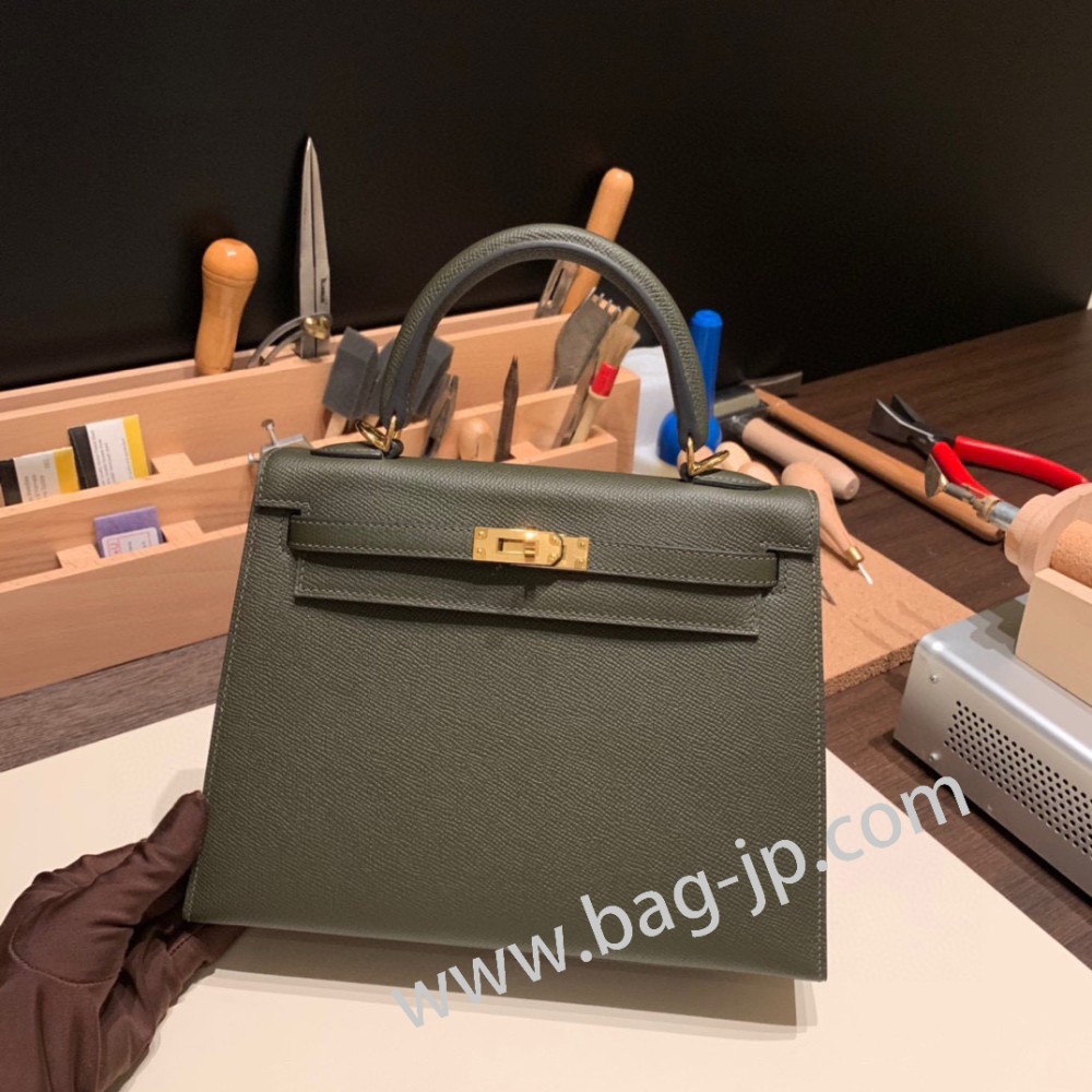 ヴェールグリス C6 /Vert Gris ゴールド金具  kelly25-091 全手縫い エルメス ケリー25cm 外縫い ヴォーエプソン Epsom