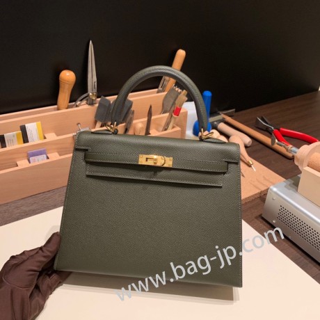 ヴェールグリス C6 /Vert Gris ゴールド金具  kelly25-091 全手縫い エルメス ケリー25cm 外縫い ヴォーエプソン Epsom
