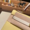 ジョーヌプッサン1Z/ Jaune Poussin & クレ10 /Craie  ゴールド金具  kelly25-097 全手縫い エルメス ケリー25cm 外縫い ヴォーエプソン Epsom