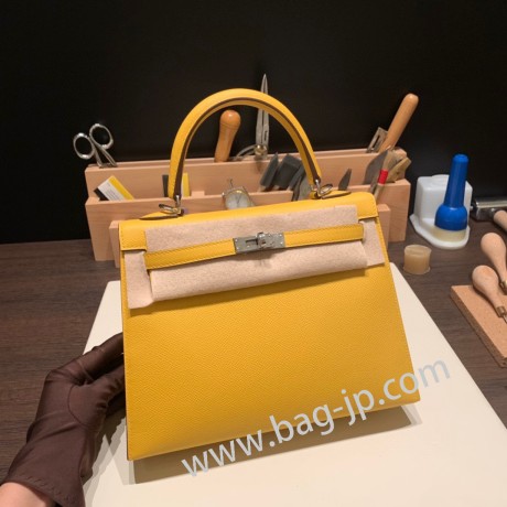 ジョーヌアンブル 9D /Jaune Ambre  シルバー金具  kelly25-110 全手縫い エルメス ケリー25cm 外縫い ヴォーエプソン Epsom