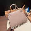 Ostrich オーストリッチ グリアスファルト M8/ Gris Asphalt  ゴールド金具  kelly28-006 全手縫い エルメス ケリー 28cm Kelly 28cm