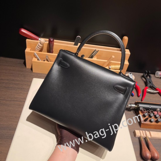 エルメス ケリー 28cm Kelly 28cm  box ボックスカーフ  ブラック 89 /Black (Noir)   Black Hardware    kelly28-012 全手縫い