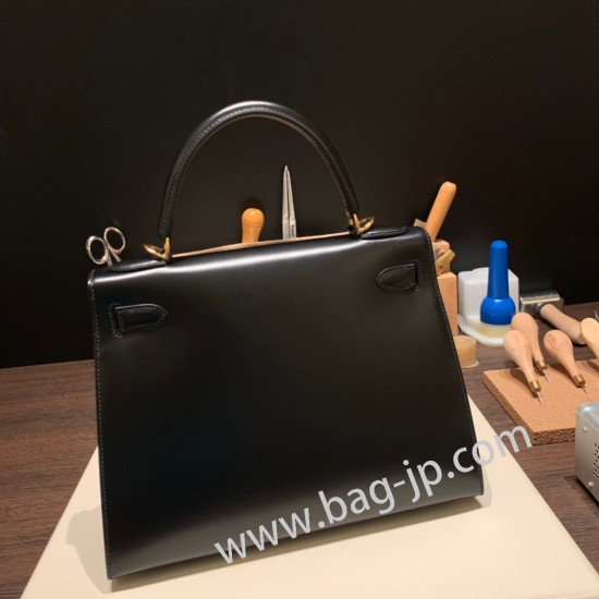 エルメス ケリー 28cm Kelly 28cm  box ボックスカーフ  ブラック 89 /Black (Noir)  ゴールド金具  kelly28-014 全手縫い