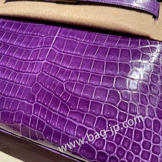 エルメス ケリー 28cm Kelly 28cm  Porosus Crocodile ヴィオレ 96 / Violet  ゴールド金具  kelly28-033 全手縫い