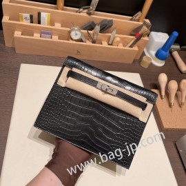 Matte Alligator Crocodile  ブラック 89 /Black シルバー金具  kellydanse-002 全手縫い エルメス ケリーダンス Kelly Dance  