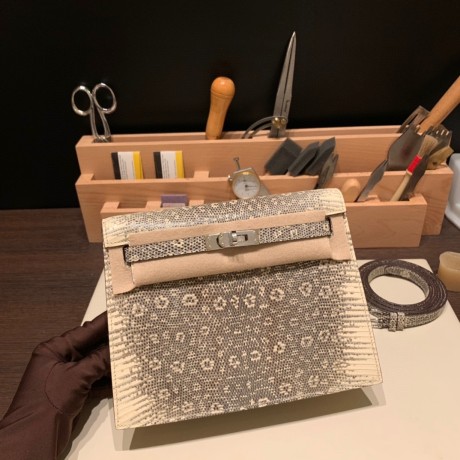 グリアスファルト M8/Gris Asphalt シルバー金具  kellydanse-011 全手縫い エルメス ケリーダンス Kelly Dance  リザードナチュラ Lizard  