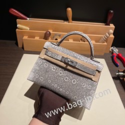 エルメスケリーミニ Kelly bag miniMini Kelly New stock  リザードナチュラ オンブレ 1B/Ombre シルバー金具 kellymini-002 全手縫い