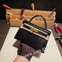 エルメスケリーミニ Kelly bag miniMini Kelly New stock  リザードナチュラ ブラック 89 /Black (Noir) ゴールド金具   kellymini-003 全手縫い