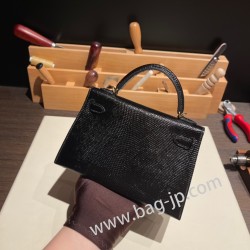 エルメスケリーミニ Kelly bag miniMini Kelly New stock  リザードナチュラ ブラック 89 /Black (Noir) ゴールド金具   kellymini-003 全手縫い