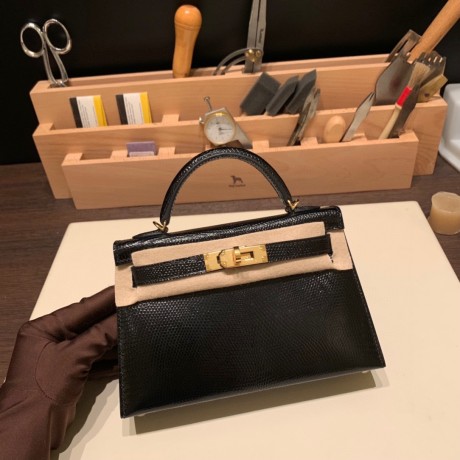 リザードナチュラ ブラック 89 /Black (Noir) ゴールド金具 kellymini-005 全手縫い エルメスケリーミニ Kelly bag miniMini Kelly New stock  リザードナチュラ  