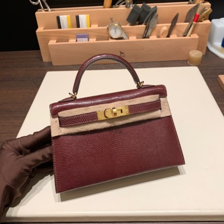 リザードナチュラ ボルドー 57 /Bordeaux ゴールド金具 kellymini-006 全手縫い エルメスケリーミニ Kelly bag miniMini Kelly New stock  リザードナチュラ  