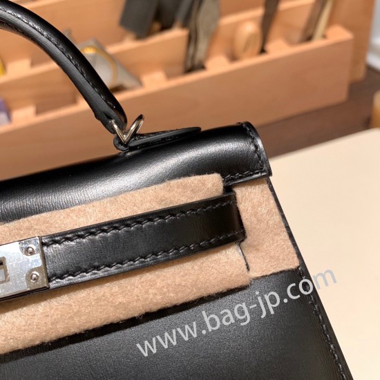 エルメスケリーミニ Kelly bag miniMini Kelly New stock  box  ボックスカーフ ブラック 89/ Black (Noir) シルバー金具 kellymini-011 全手縫い