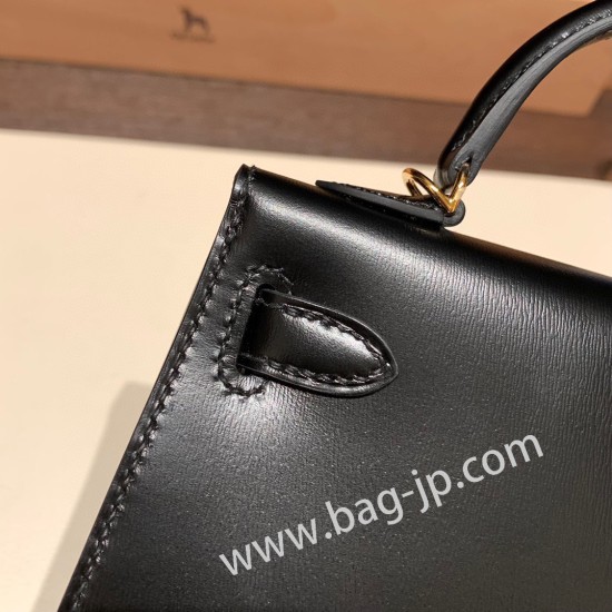 エルメスケリーミニ Kelly bag miniMini Kelly New stock  box  ボックスカーフ ブラック 89/ Black ゴールド金具   kellymini-012 全手縫い