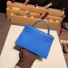 エルメスケリーミニ Kelly bag miniMini Kelly New stock  オーストリッチ ostrich ミコノス 7Q/ Mykonos シルバー金具 kellymini-014 全手縫い
