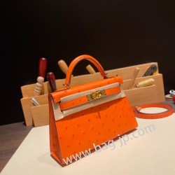 エルメスケリーミニ Kelly bag miniMini Kelly New stock  オーストリッチ ostrich オレンジ 93 /Orange ゴールド金具 kellymini-025 全手縫い