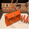 エルメスケリーミニ Kelly bag miniMini Kelly New stock  シェブルミゾル  Chevre オレンジ 93 /Orange ゴールド金具 kellymini-035 全手縫い