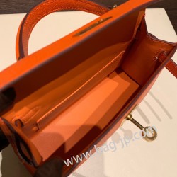 エルメスケリーミニ Kelly bag miniMini Kelly New stock  シェブルミゾル  Chevre オレンジ 93 /Orange ゴールド金具 kellymini-035 全手縫い