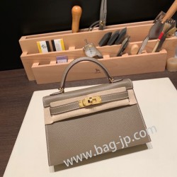 エルメスケリーミニ Kelly bag miniMini Kelly New stock  ヴォーエプソン Epsom グリエレファント 8C /Elephant Grey ゴールド金具 kellymini-040 全手縫い