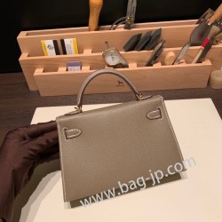 エルメスケリーミニ Kelly bag miniMini Kelly New stock  ヴォーエプソン Epsom グリエレファント 8C /Elephant Grey ゴールド金具 kellymini-040 全手縫い