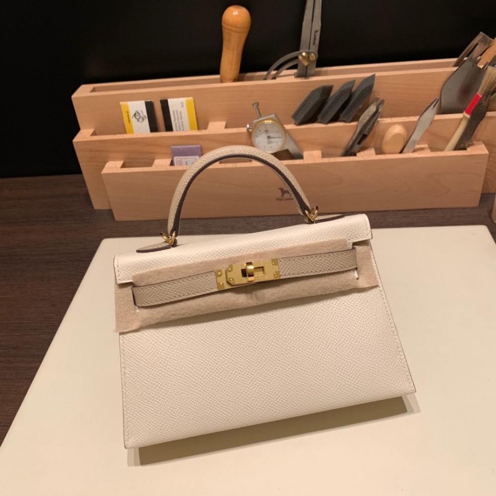 ヴォーエプソン Epsom クレ10 /Craie & トレンチ S2 /Trench ゴールド金具 kellymini-056 全手縫い  エルメスケリーミニ Kelly bag miniMini Kelly  New stock 