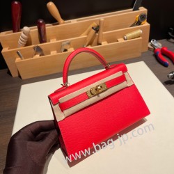 エルメスケリーミニ Kelly bag miniMini Kelly New stock  ヴォーエプソン Epsom ルージュクー S3/ Rouge Cœur ゴールド金具 kellymini-058 全手縫い