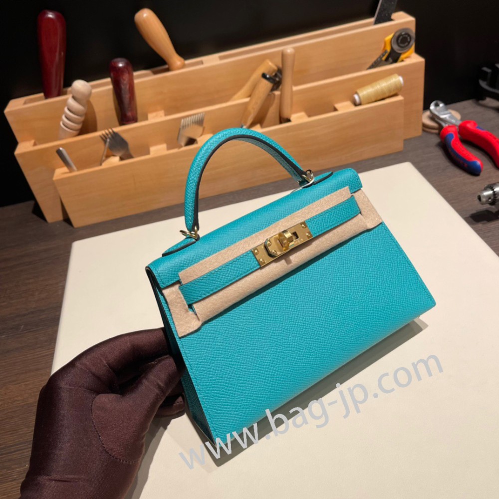 エルメスケリーミニ Kelly bag miniMini Kelly New stock  ヴォーエプソン Epsom ブルーパオン 7F/ Blue Paon ゴールド金具 kellymini-060 全手縫い