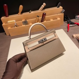 ヴォーエプソン Epsom グリエレファント 8C /Elephant Grey & クレ 10/ Craie シルバー金具 kellymini-068 全手縫い  エルメスケリーミニ Kelly bag miniMini Kelly  New stock 