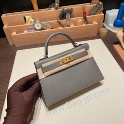 エルメスケリーミニ Kelly bag miniMini Kelly New stock  ヴォーエプソン Epsom グリメイヤー 0L/ Gris Meyer ゴールド金具 kellymini-076 全手縫い