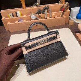 ヴォーエプソン Epsom ブラック 89/ Black (Noir) シルバー金具 kellymini-078 全手縫い  エルメスケリーミニ Kelly bag miniMini Kelly  New stock 