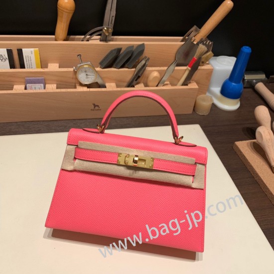 エルメスケリーミニ Kelly bag miniMini Kelly New stock  ヴォーエプソン Epsom ローズアザレ 8W /Rose Azalee ゴールド金具 kellymini-081 全手縫い