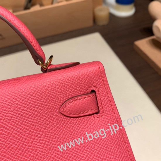 エルメスケリーミニ Kelly bag miniMini Kelly New stock  ヴォーエプソン Epsom ローズアザレ 8W /Rose Azalee ゴールド金具 kellymini-081 全手縫い