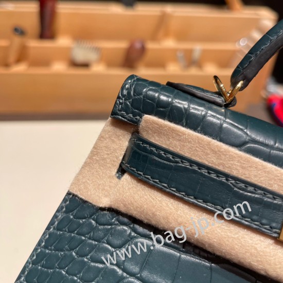 エルメスケリーミニ Kelly bag miniMini Kelly New stock  Matte Alligateor CrocodileV0/Vert Rousseau ヴェールルソー V0/Vert Rousseau ゴールド金具 kellymini-096 全手縫い