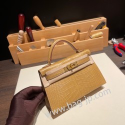 エルメスケリーミニ Kelly bag miniMini Kelly New stock  Alligateor  クラフト 2H/Kraft ゴールド金具 kellymini-100 全手縫い