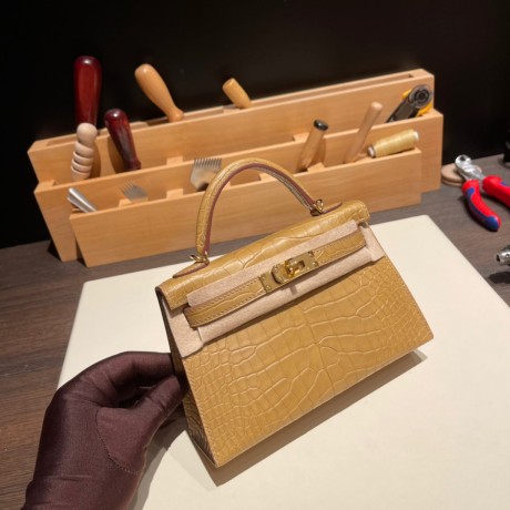 Alligateor  クラフト 2H/Kraft ゴールド金具 kellymini-100 全手縫い  エルメスケリーミニ Kelly bag miniMini Kelly New stock  Matte Alligateor Crocodile