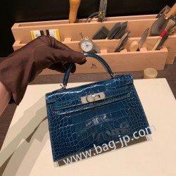 エルメスケリーミニ Kelly bag miniMini Kelly New stock  Alligateor crocodile  ヴェールボスフォール W0 /Vert Bosphore シルバー金具 kellymini-106 全手縫い