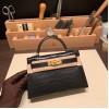 エルメスケリーミニ Kelly bag miniMini Kelly New stock  Alligateor crocodile ブラック 89/ Black (Noir) ゴールド金具 kellymini-107 全手縫い