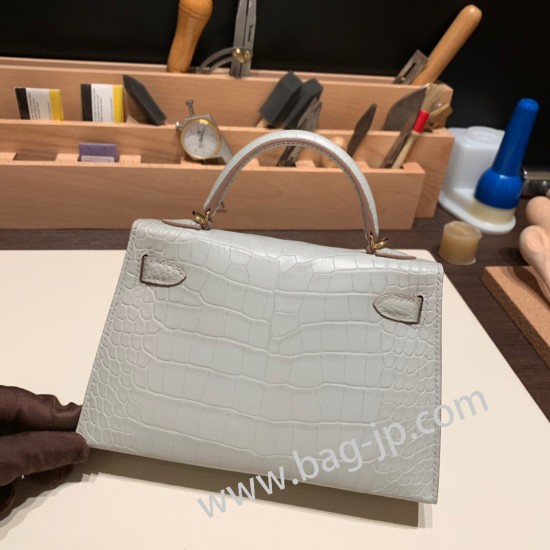 エルメスケリーミニ Kelly bag miniMini Kelly New stock  Alligateor crocodile パールグレー 80 /Pearl Grey ゴールド金具 kellymini-108 全手縫い