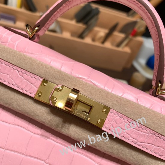 エルメスケリーミニ Kelly bag miniMini Kelly New stock  Alligateor crocodile  ピンク 5P /Pink ゴールド金具 kellymini-109 全手縫い