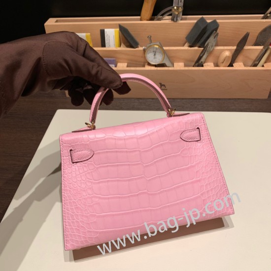 エルメスケリーミニ Kelly bag miniMini Kelly New stock  Alligateor crocodile  ピンク 5P /Pink ゴールド金具 kellymini-109 全手縫い