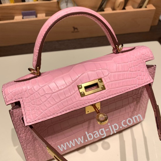 エルメスケリーミニ Kelly bag miniMini Kelly New stock  Alligateor crocodile  ピンク 5P /Pink ゴールド金具 kellymini-109 全手縫い