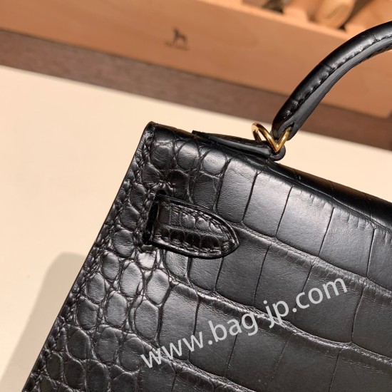 エルメスケリーミニ Kelly bag miniMini Kelly New stock  Alligateor crocodile  ブラック 89 /Black ゴールド金具 kellymini-110 全手縫い